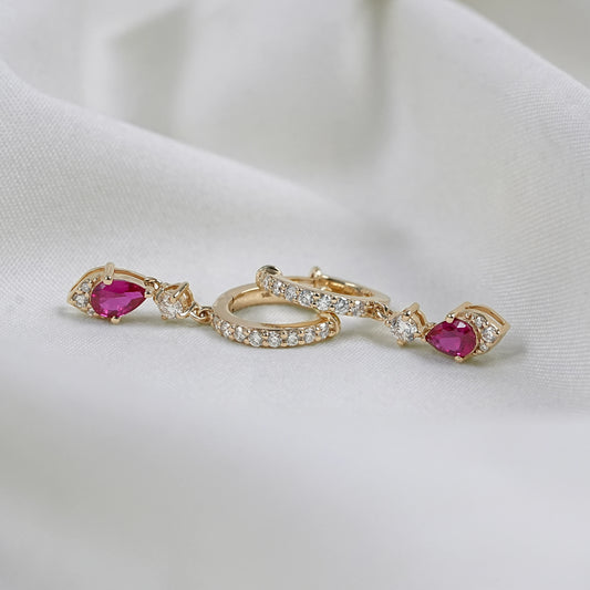 Pear Cut Ruby Gemstone Dangle Hoop Earrings