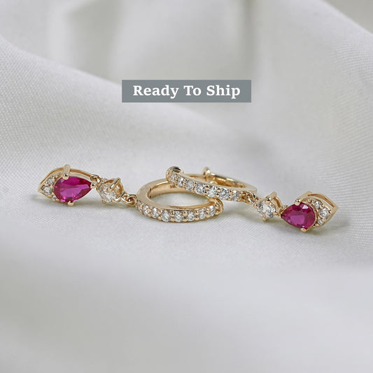 Pear Cut Gemstone Round Dangle Hoop Earrings