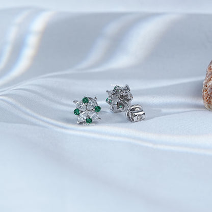 Emerald Gemstone And Marquise Cut Lab Diamond Floral Studs