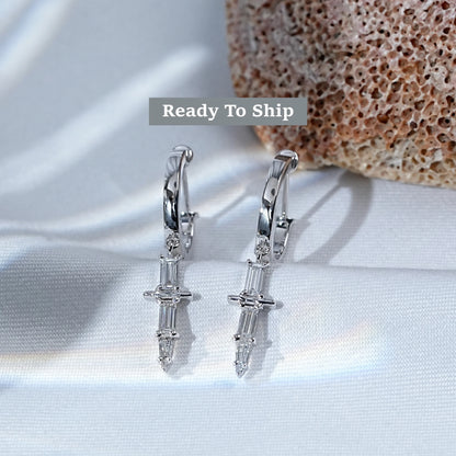 Baguette Cut Diamond Cross Dangle Hoop Earrings
