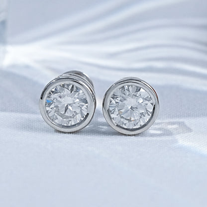 Lab Diamond Round Cut Bezel Set Solitaire Stud