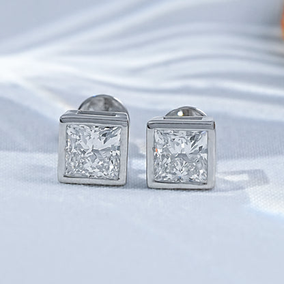 Princess Cut Earth Mined Diamond Solitaire Stud