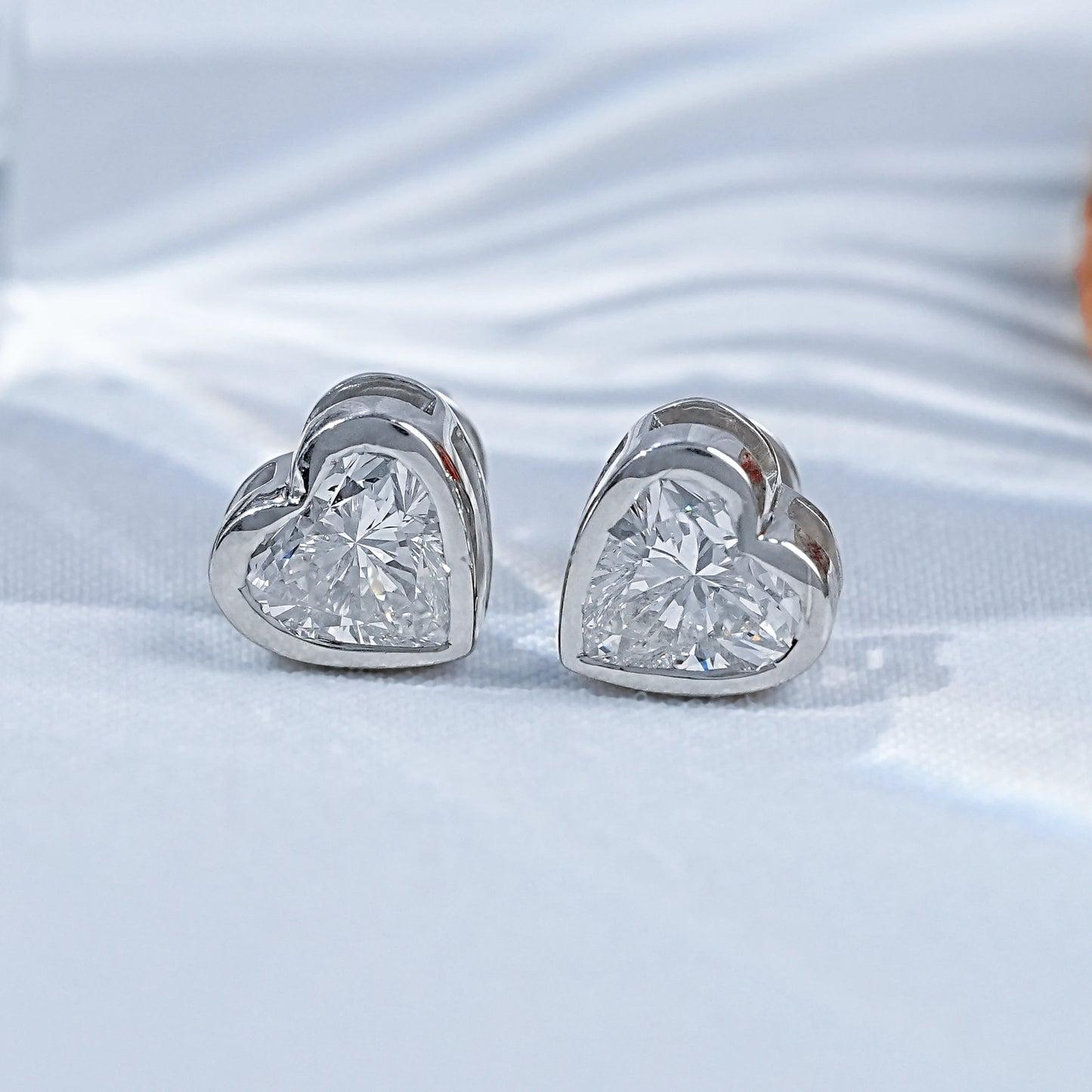 Natural Heart Cut Diamond Bezel Set Stud Earrings