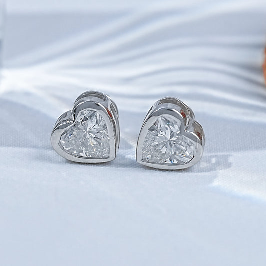 Natural Heart Cut Diamond Bezel Set Stud Earrings