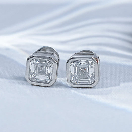 Asscher Cut Lab Diamond Bezel Set Solitaire Stud