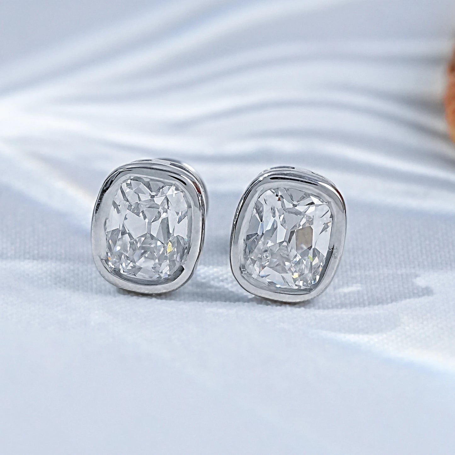 Old Mine Cushion Cut CVD Diamond Stud Earrings