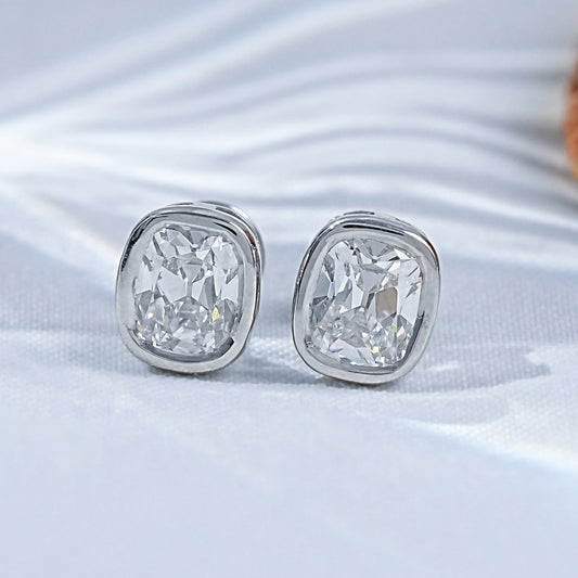 Old Mine Cushion Cut CVD Diamond Stud Earrings