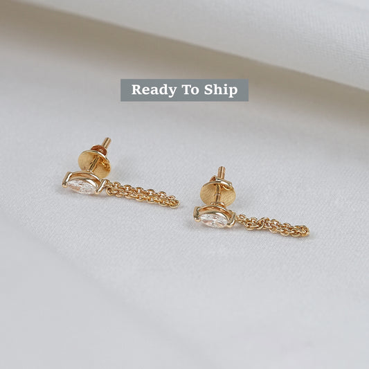 Marquise Cut Lab Diamond Chain Dangle Earrings