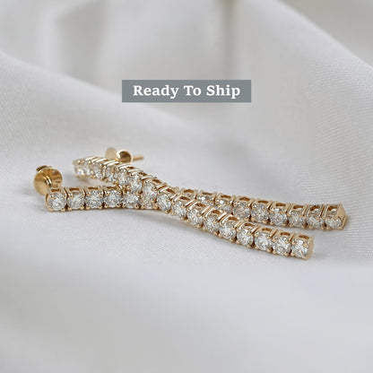 Linear Drop Round Cut Lab Diamond Earrings