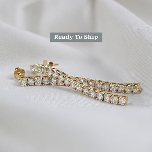 Linear Drop Round Cut Lab Diamond Earrings