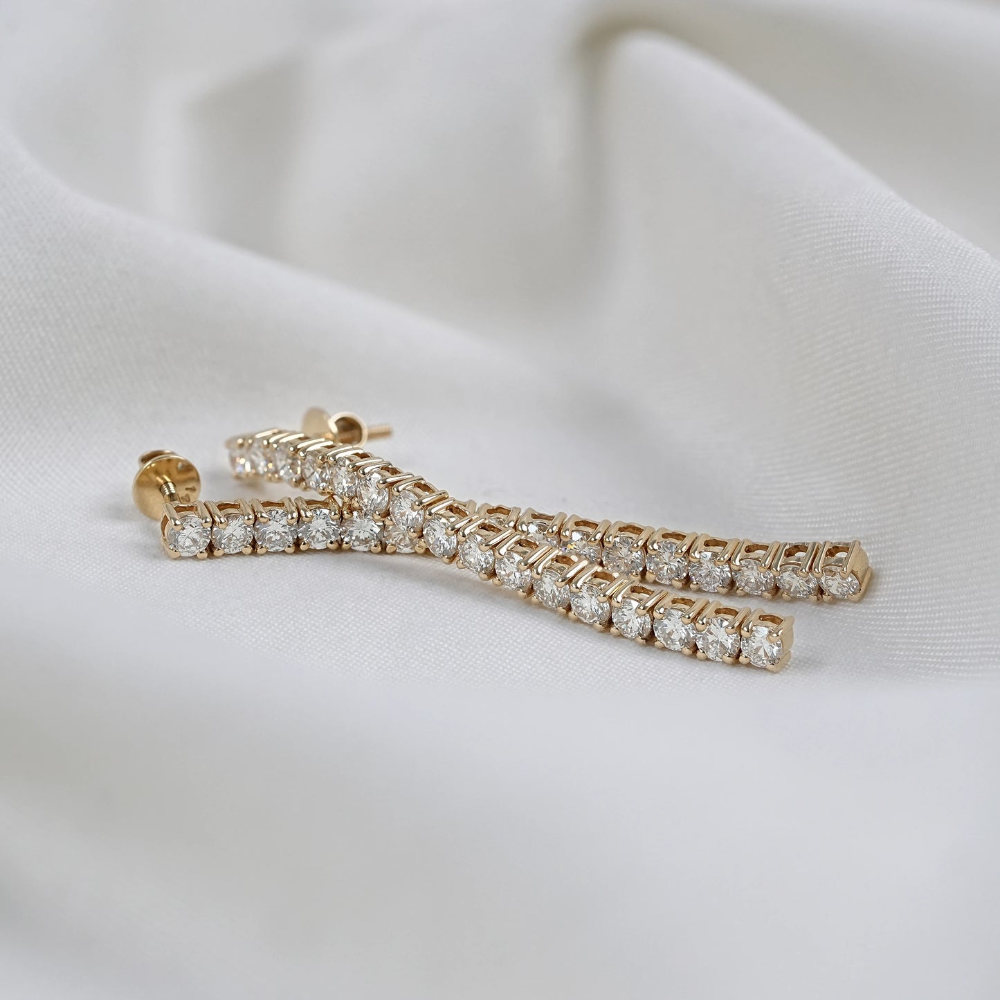 Natural Round Diamond Tennis Drop Earrings