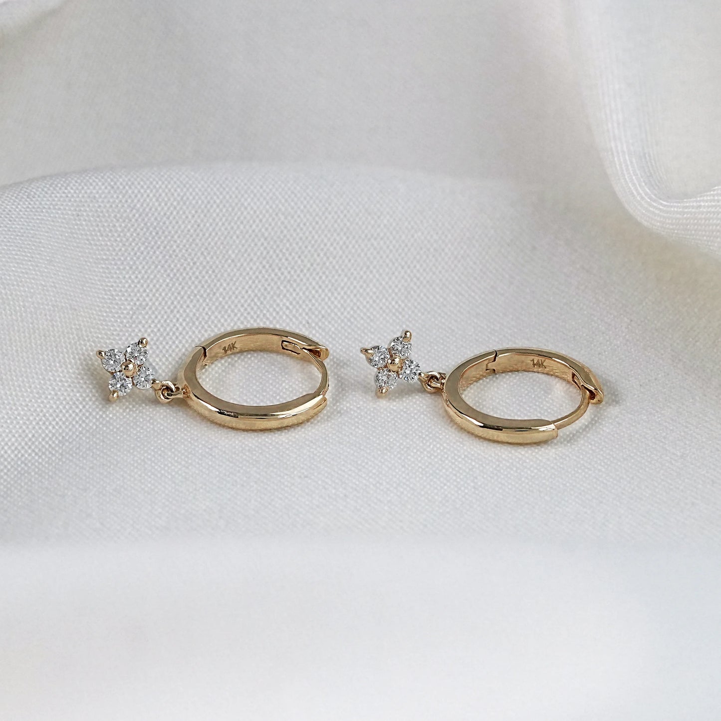 Round Diamond Drop Hoop Earrings