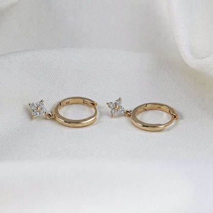 Round Diamond Drop Hoop Earrings