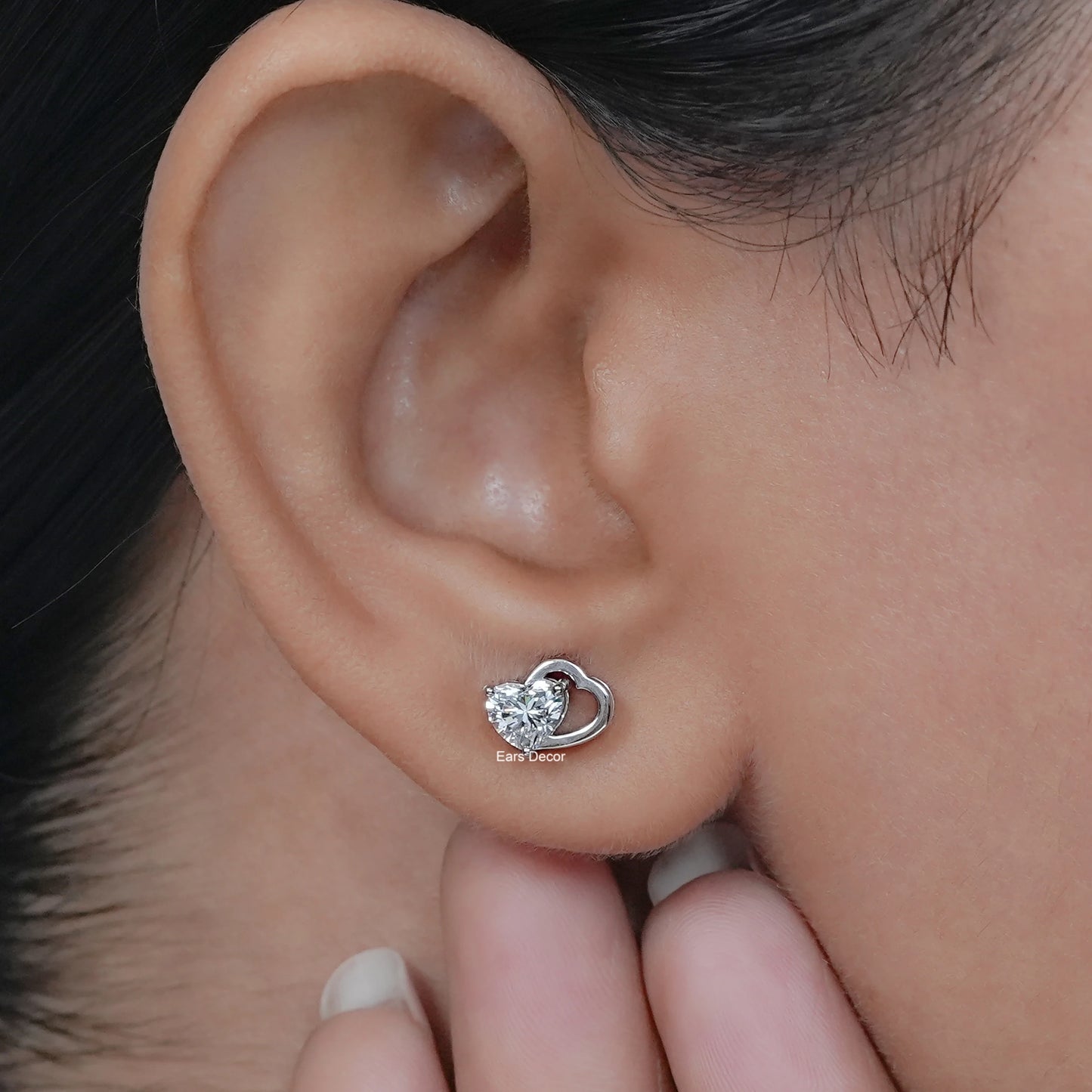 Heart-Shaped Lab Diamond Stud Earring