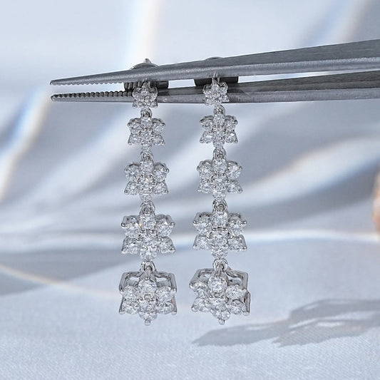 Round Diamond Floral Shape Drop Earrings