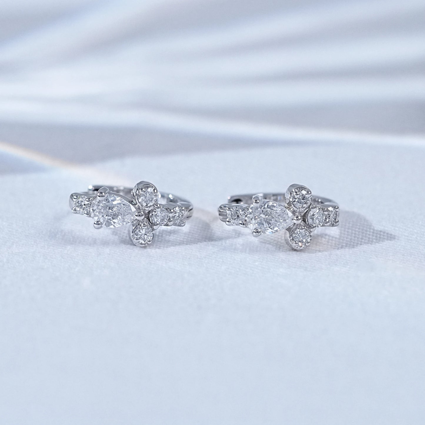 Pear And Round Lab Diamond Huggie Hoop Earrings
