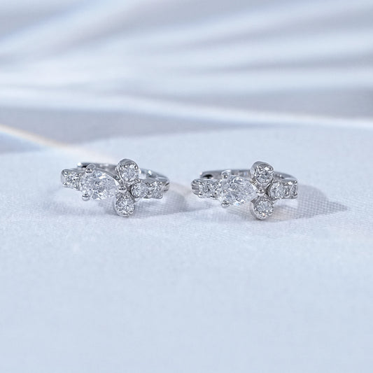 Pear And Round Lab Diamond Huggie Hoop Earrings