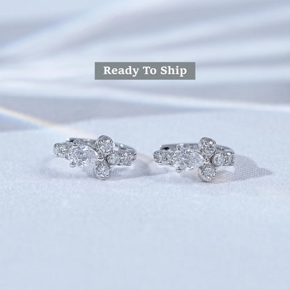 Pear And Round Cut Lab Diamond Huggie Hoop Earrings