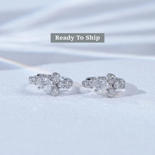 Pear And Round Cut Lab Diamond Huggie Hoop Earrings