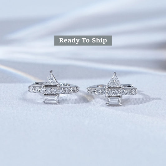 Sophisticated Pyramid & Baguette Diamond Earrings