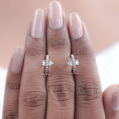Sophisticated Pyramid & Baguette Diamond Earrings