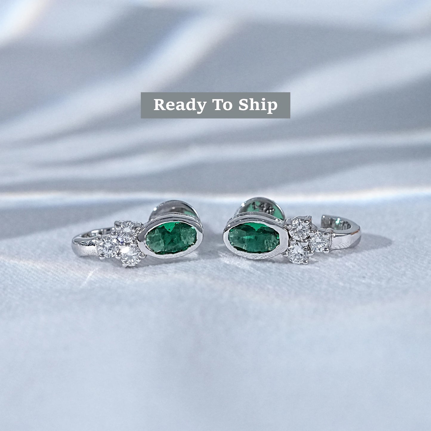 Green Oval & Round Cut Diamond Curved Earrings