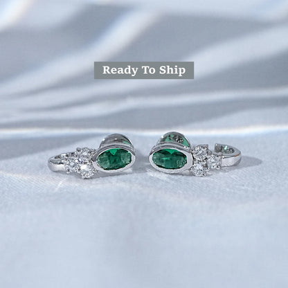Green Oval & Round Cut Diamond Curved Earrings