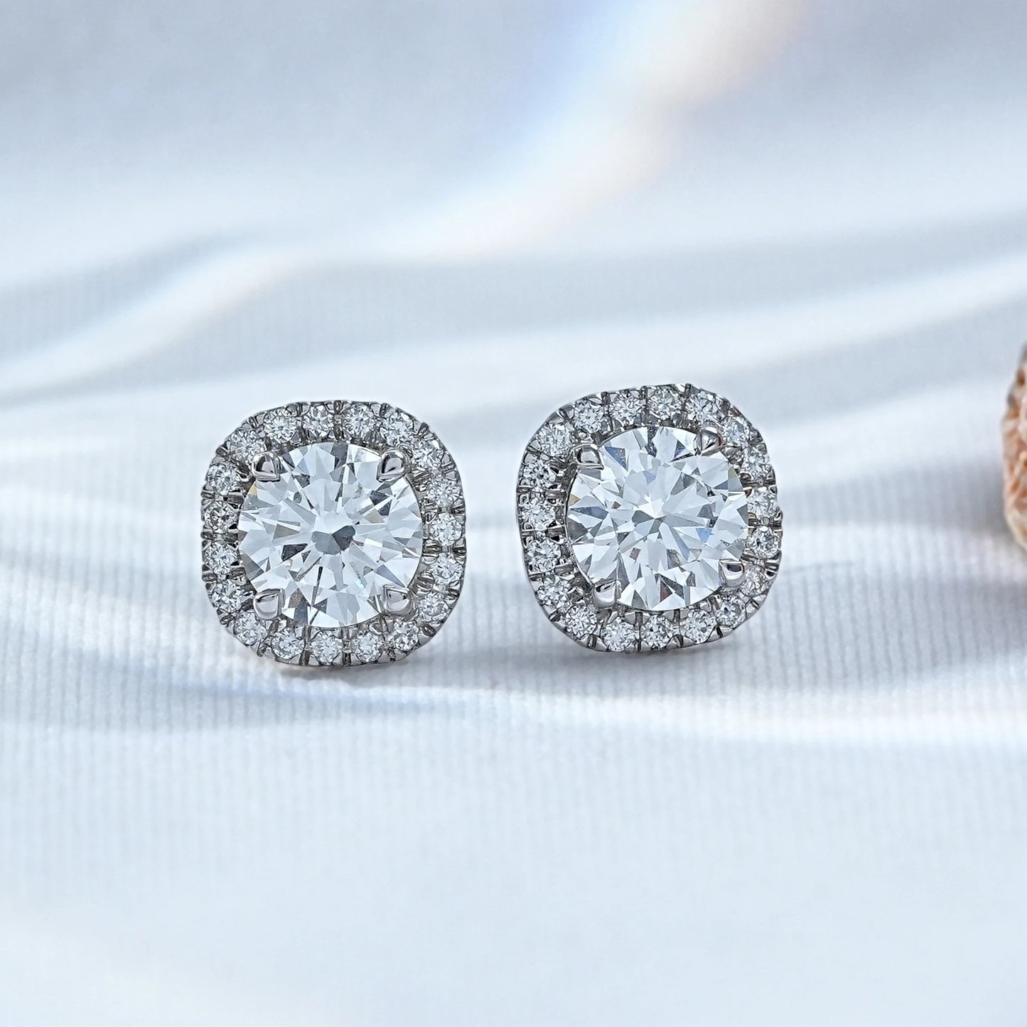 Lab Grown Round Cut Halo Stud Earrings