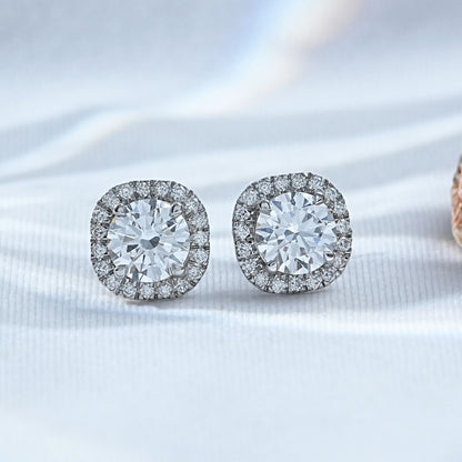 Lab Grown Round Cut Halo Stud Earrings