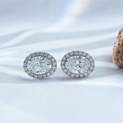 Oval Cut Lab Diamond Halo Earrings