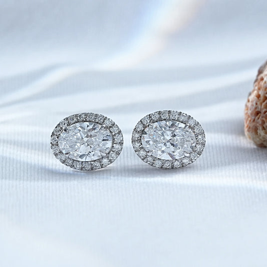 Oval Cut Lab Diamond Halo Earrings