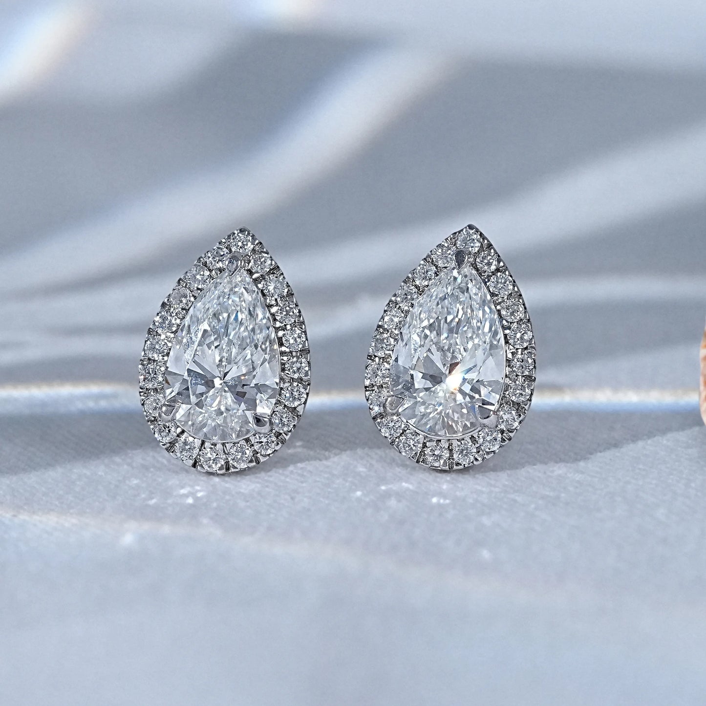 Pear Cut Lab Diamond Halo Stud Earrings