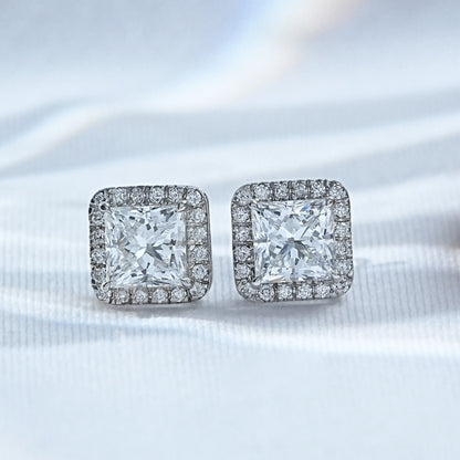 Princess cut Lab Grown Diamond Halo Stud Earrings