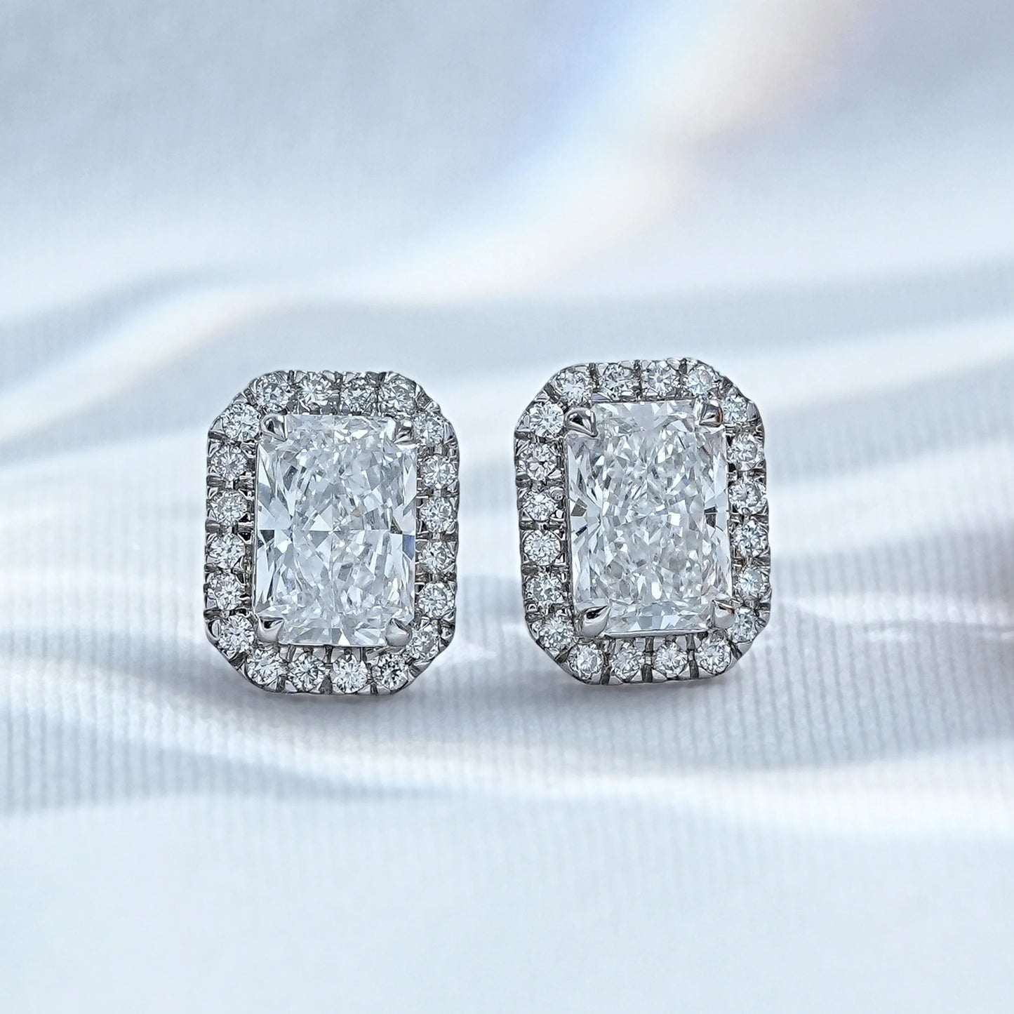 Lab Grown Radiant Diamond Halo Stud Earrings
