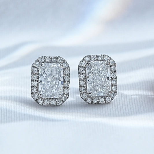 Lab Grown Radiant Diamond Halo Stud Earrings
