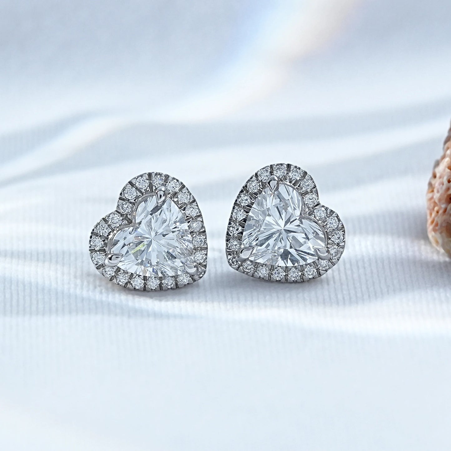 Heart Brilliant Cut Halo Lab Diamond Stud Earrings