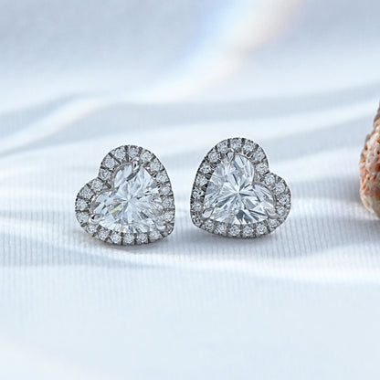 Heart Brilliant Cut Halo Lab Diamond Stud Earrings