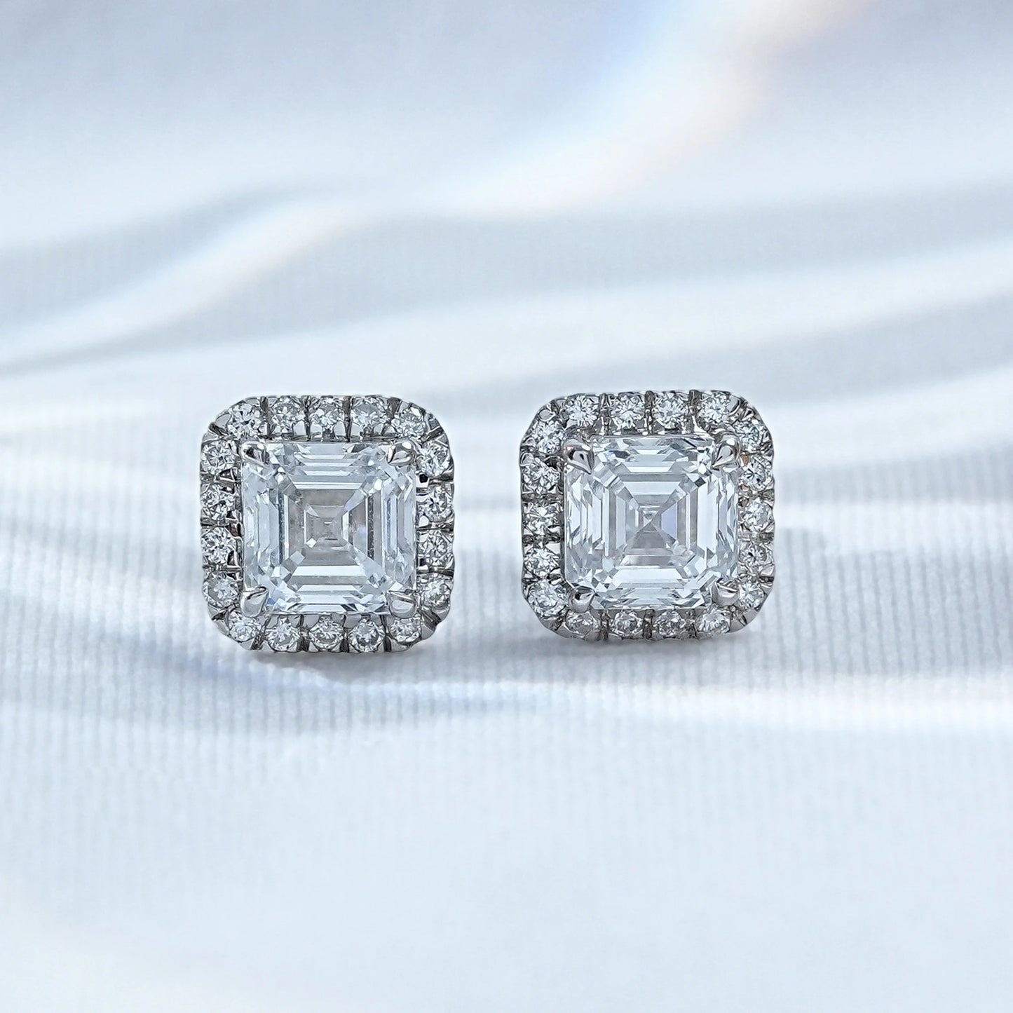Asscher Cut Halo Lab Diamond Stud Earrings