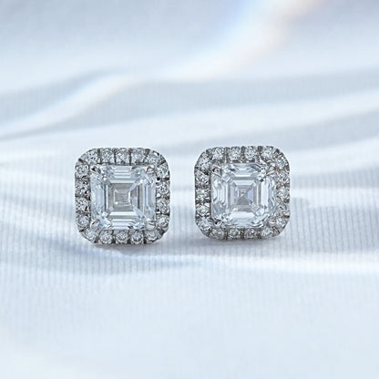 Asscher Cut Halo Lab Diamond Stud Earrings