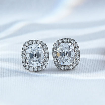 Old Mine Cushion Lab Diamond Halo Earrings
