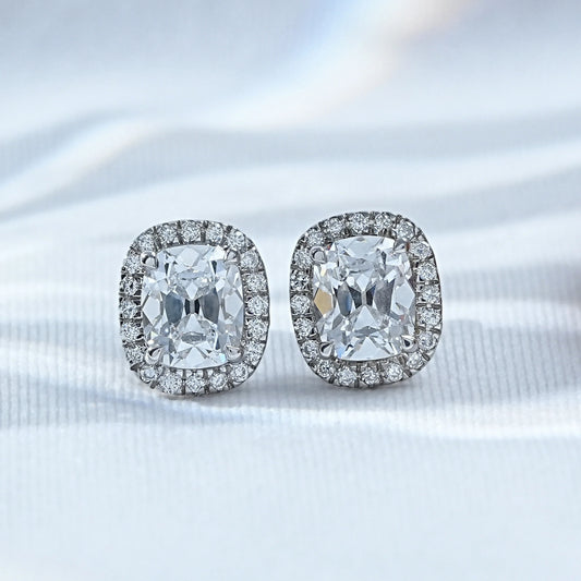 Old Mine Cushion Lab Diamond Halo Earrings