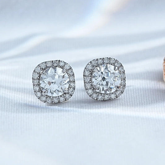 Lab Grown Old European Round Halo Stud Earrings
