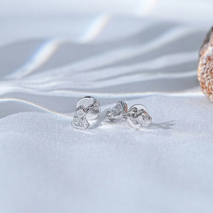 Arrow Cut Round Diamond Half Bezel Stud Earrings
