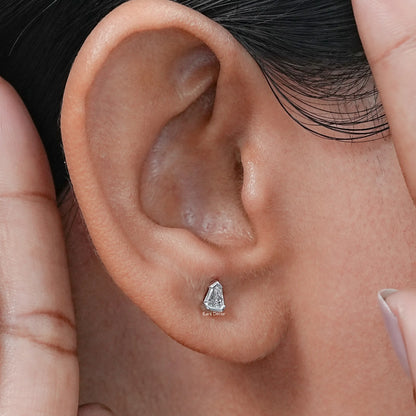 Arrow Cut Round Diamond Half Bezel Stud Earrings