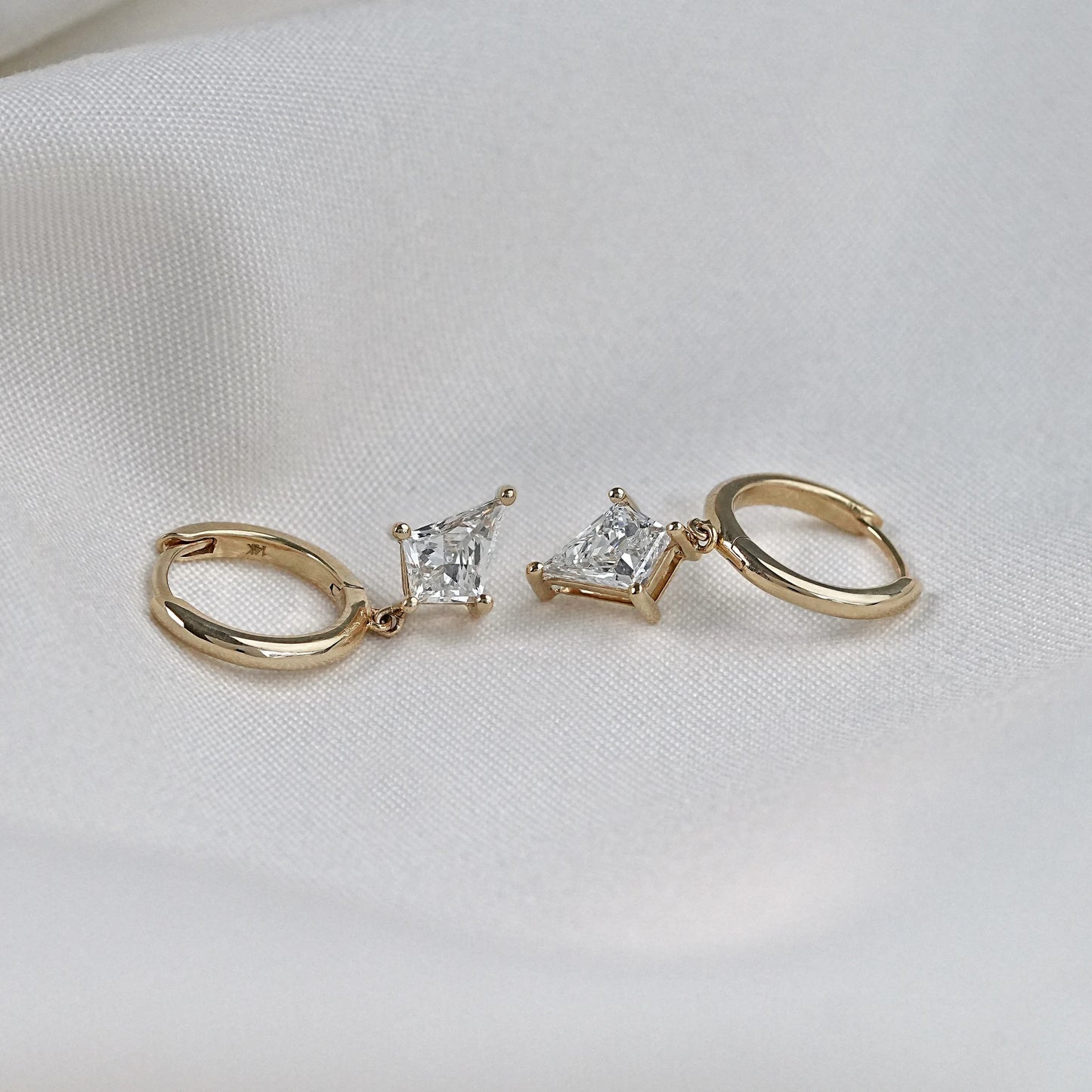 Kite Cut Lab Diamond Drop Hoop Earrings