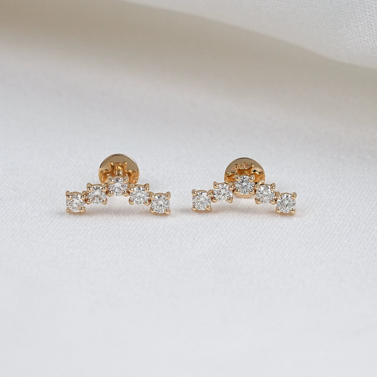 Curved Shape Round Diamond Stud Earrings