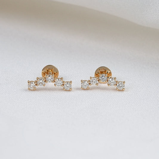Five Stone Curved Shape Round CVD Diamond Stud Earrings