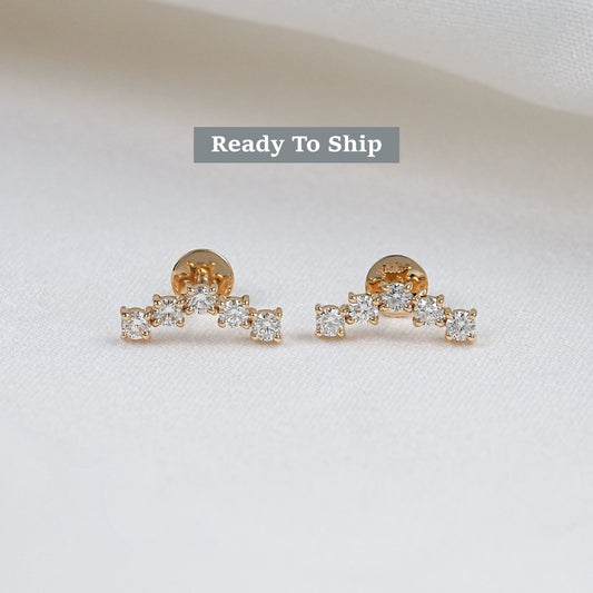 Curved Shape Round Lab Diamond Stud Earrings