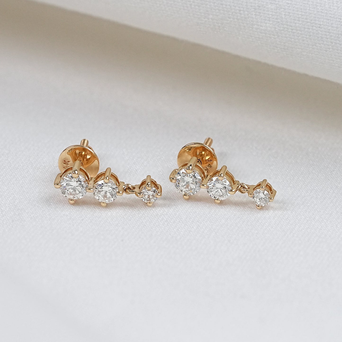 Three Stone Round Lab Diamond Drop Earrings