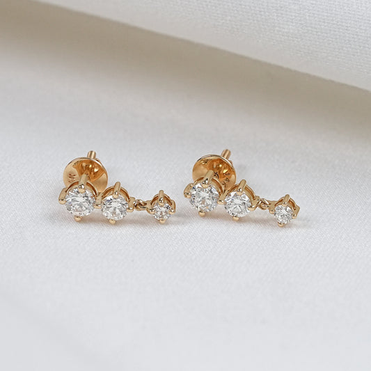 Three Stone Round Cut Drop Earrings